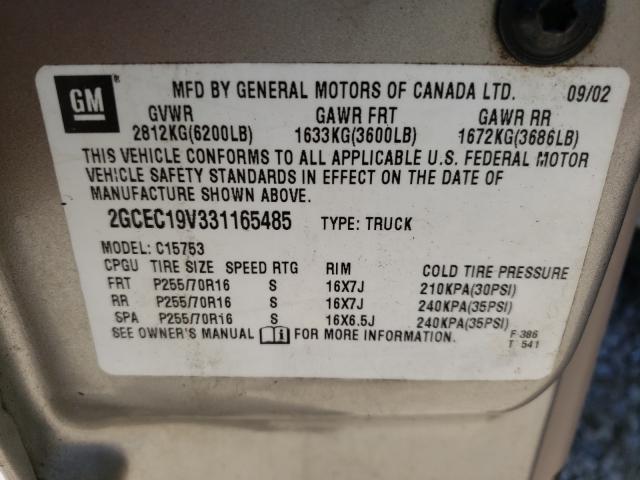 Photo 10 from auction – 2003 CHEVROLET SILVERADO with VIN 2GCEC19V331165485