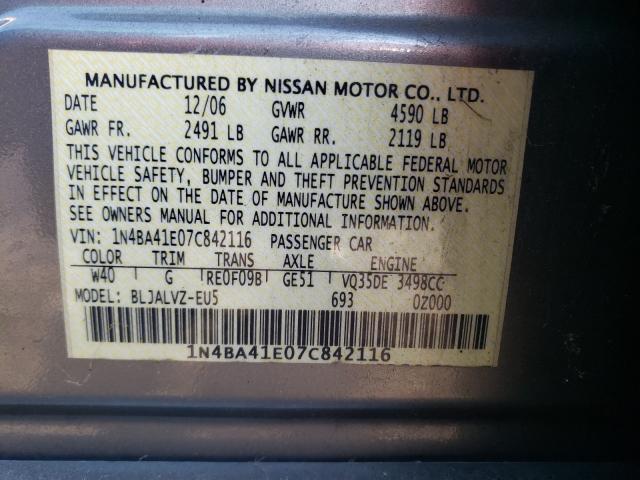 Photo 10 from auction – 2007 NISSAN MAXIMA with VIN 1N4BA41E07C842116