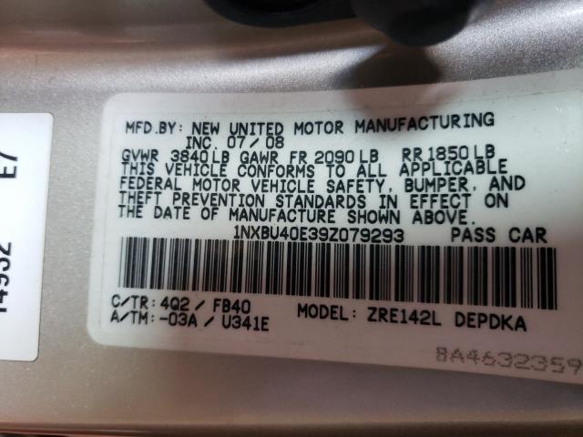 Photo 10 from auction – 2009 TOYOTA COROLLA BA with VIN 1NXBU40E39Z079293