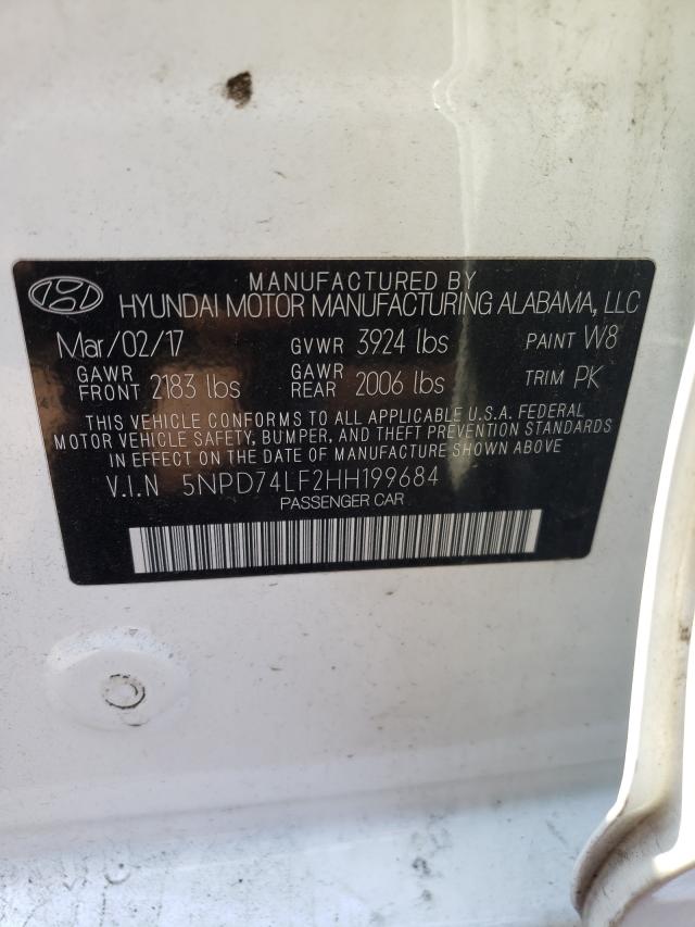 Photo 10 from auction – 2017 HYUNDAI ELANTRA SE with VIN 5NPD74LF2HH199684