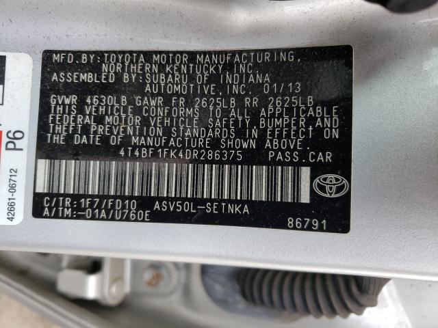 Photo 10 from auction – 2013 TOYOTA CAMRY L with VIN 4T4BF1FK4DR286375