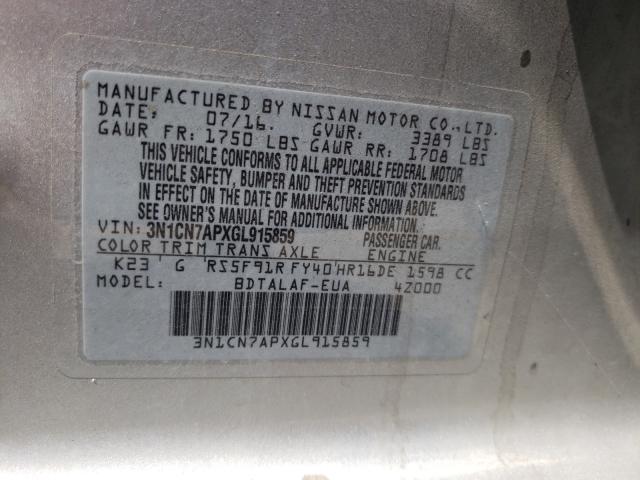 Photo 10 from auction – 2016 NISSAN VERSA S with VIN 3N1CN7APXGL915859