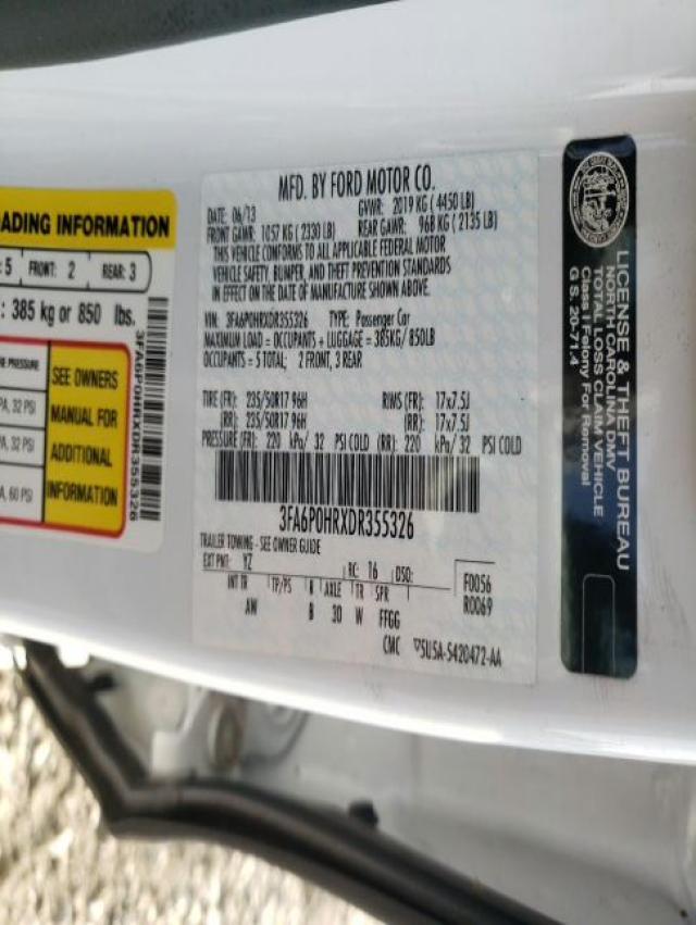 Photo 10 from auction – 2013 FORD FUSION SE with VIN 3FA6P0HRXDR355326