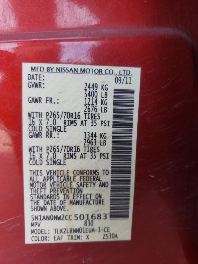 Photo 10 from auction – 2012 NISSAN XTERRA OFF with VIN 5N1AN0NW2CC501683
