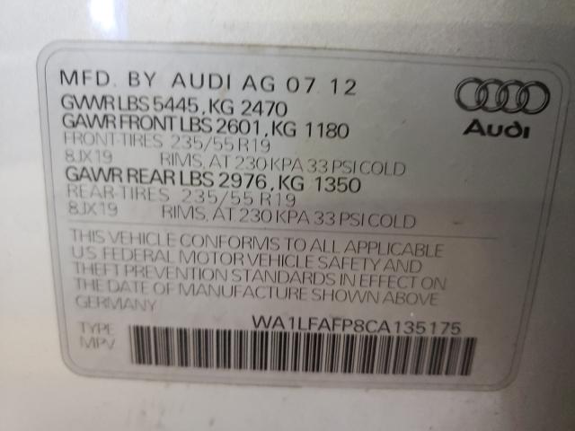 Foto 10 de la subasta – 2012 AUDI Q5 PREMIUM con VIN WA1LFAFP8CA135175