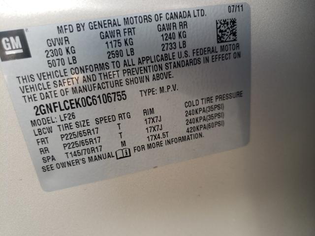Photo 10 from auction – 2012 CHEVROLET EQUINOX LS with VIN 2GNFLCEK0C6106755