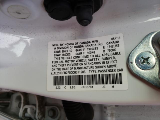 Photo 10 from auction – 2012 HONDA CIVIC LX with VIN 2HGFB2F50CH311206