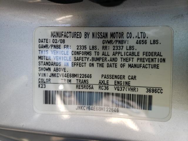 Photo 10 from auction – 2008 INFINITI G37 BASE with VIN JNKCV64E68M122646