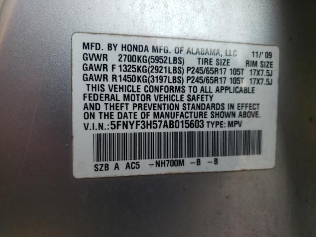 Photo 10 from auction – 2010 HONDA PILOT EXL with VIN 5FNYF3H57AB015603