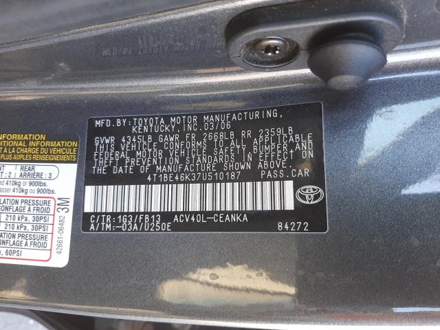 Photo 1 from auction – 2007 TOYOTA CAMRY CE with VIN 4T1BE46K37U510187