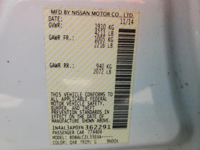 Photo 10 from auction – 2015 NISSAN ALTIMA 2.5 with VIN 1N4AL3AP0FN362291