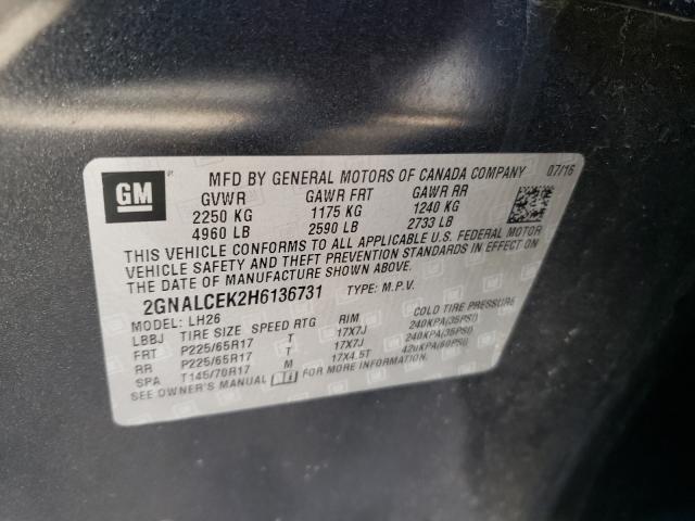 Photo 10 from auction – 2017 CHEVROLET EQUINOX LT with VIN 2GNALCEK2H6136731