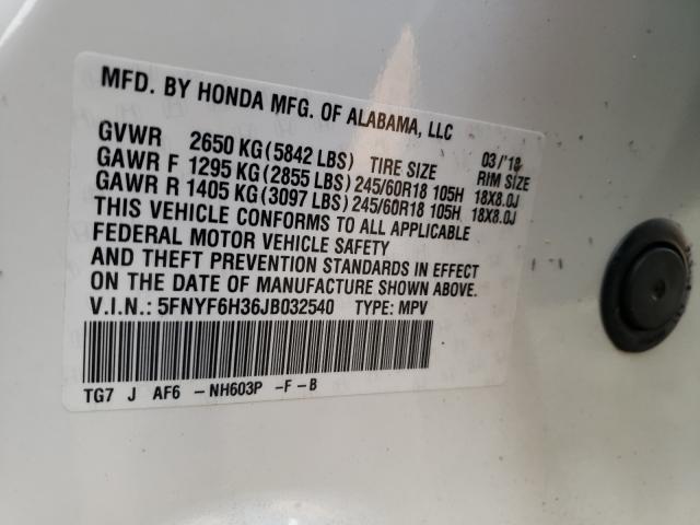 Photo 10 from auction – 2018 HONDA PILOT EX with VIN 5FNYF6H36JB032540