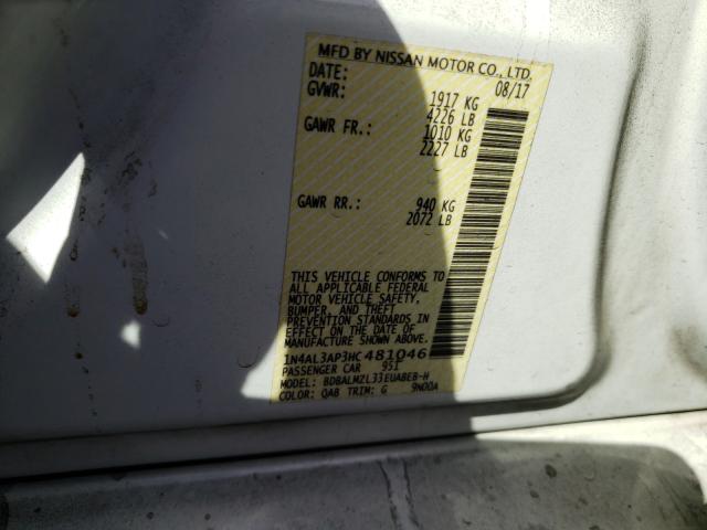 Photo 10 from auction – 2017 NISSAN ALTIMA 2.5 with VIN 1N4AL3AP3HC481046