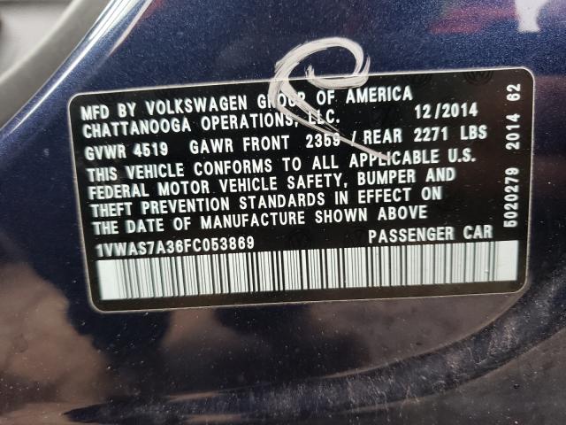 Photo 10 from auction – 2015 VOLKSWAGEN PASSAT S with VIN 1VWAS7A36FC053869