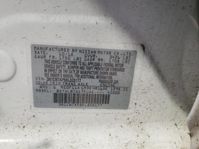 Photo 10 from auction – 2019 NISSAN VERSA S with VIN 3N1CN7AP8KL828177