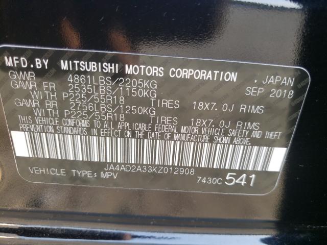 Photo 10 from auction – 2019 MITSUBISHI OUTLANDER with VIN JA4AD2A33KZ012908