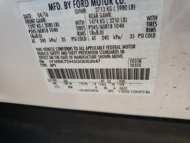 Photo 10 from auction – 2016 FORD EXPLORER X with VIN 1FM5K7DH3GGD02047