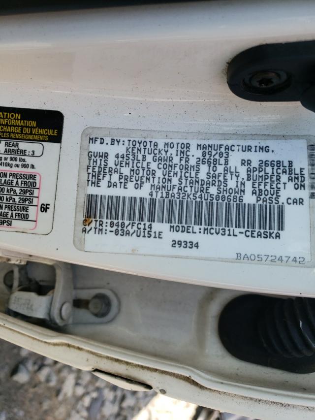 Photo 10 from auction – 2004 TOYOTA CAMRY with VIN 4T1BA32K54U500686