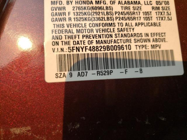 Photo 10 from auction – 2009 HONDA PILOT TOUR with VIN 5FNYF48829B009610