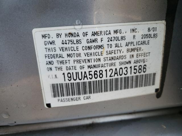 Photo 10 from auction – 2002 ACURA 3.2TL TYPE with VIN 19UUA56812A031586