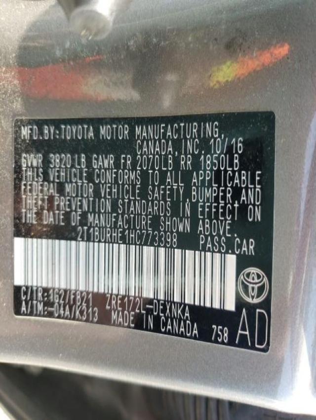 Photo 10 from auction – 2017 TOYOTA COROLLA L with VIN 2T1BURHE1HC773398