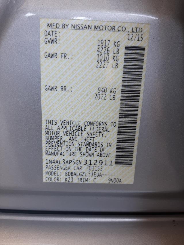 Photo 10 from auction – 2016 NISSAN ALTIMA 2.5 with VIN 1N4AL3AP5GN312911