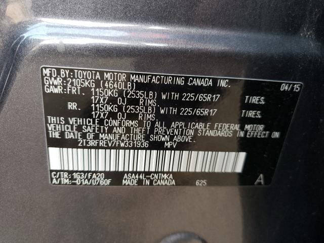 Photo 10 from auction – 2015 TOYOTA RAV4 XLE with VIN 2T3RFREV7FW331936