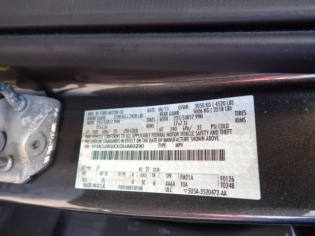 Photo 10 from auction – 2016 FORD ESCAPE SE with VIN 1FMCU0GXXGUA60290