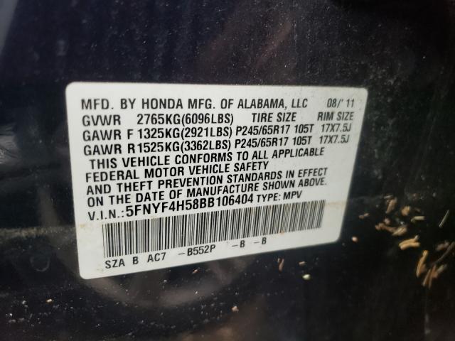 Photo 10 from auction – 2011 HONDA PILOT EXL with VIN 5FNYF4H58BB106404