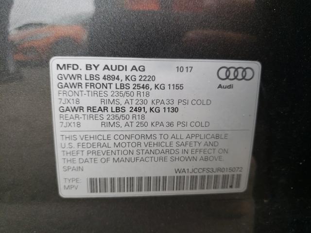 Photo 10 from auction – 2018 AUDI Q3 PREMIUM with VIN WA1JCCFS3JR015072