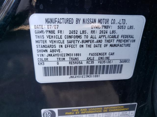 Photo 10 from auction – 2007 INFINITI M35 BASE with VIN JNKAY01E27M311891