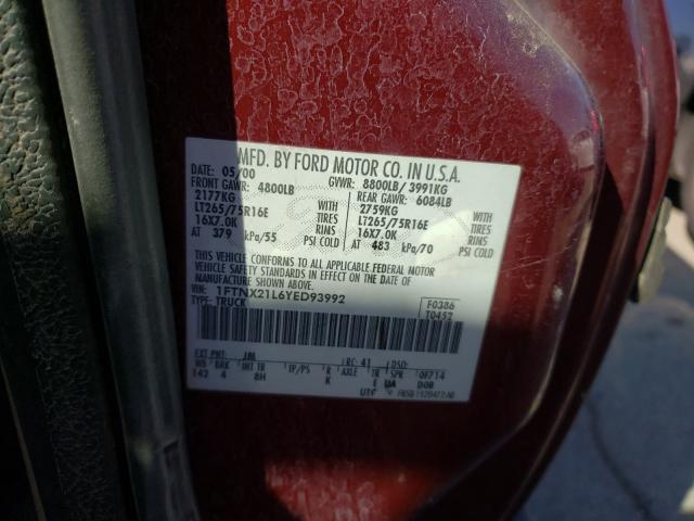 Photo 10 from auction – 2000 FORD F250 SUPER with VIN 1FTNX21L6YED93992