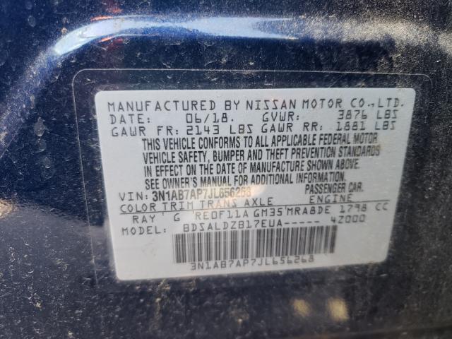Photo 10 from auction – 2018 NISSAN SENTRA S with VIN 3N1AB7AP7JL656268