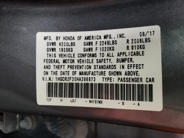 Photo 10 from auction – 2017 HONDA ACCORD with VIN 1HGCR2F30HA286973