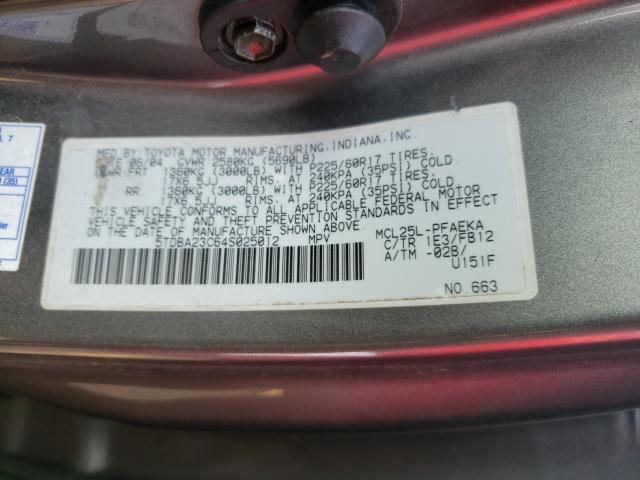 Photo 10 from auction – 2004 TOYOTA SIENNA LE with VIN 5TDBA23C64S025012