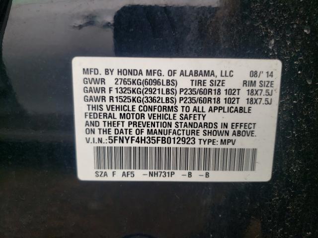 Photo 10 from auction – 2015 HONDA PILOT SE with VIN 5FNYF4H35FB012923