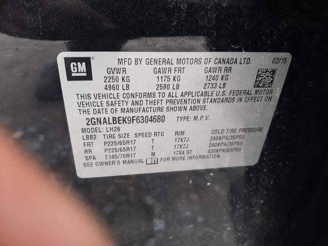 Photo 10 from auction – 2015 CHEVROLET EQUINOX LT with VIN 2GNALBEK9F6304680