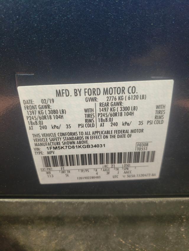 Photo 10 from auction – 2019 FORD EXPLORER X with VIN 1FM5K7D81KGB34031
