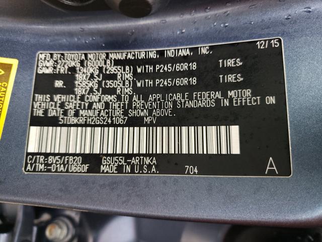 Photo 10 from auction – 2016 TOYOTA HIGHLANDER with VIN 5TDBKRFH2GS241067