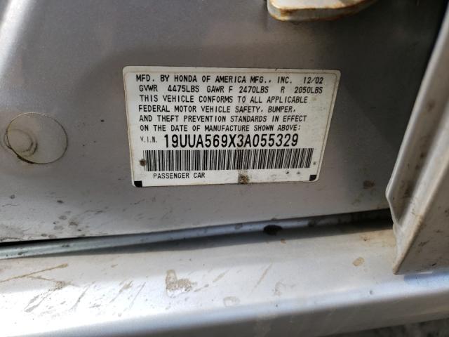 Photo 10 from auction – 2003 ACURA 3.2TL TYPE with VIN 19UUA569X3A055329
