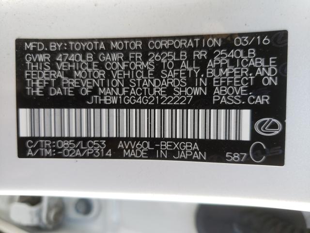 Photo 10 from auction – 2016 LEXUS ES 300H with VIN JTHBW1GG4G2122227