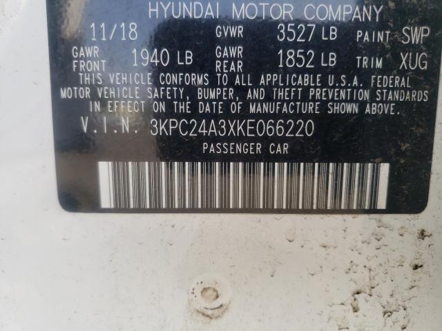 Photo 10 from auction – 2019 HYUNDAI ACCENT SE with VIN 3KPC24A3XKE066220