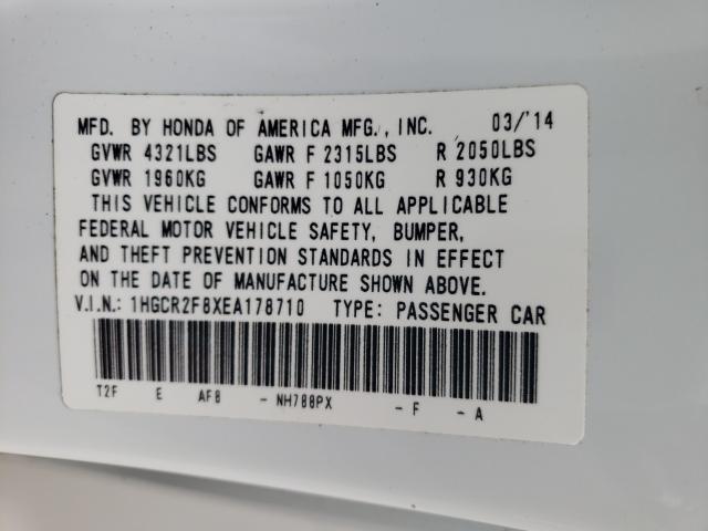 Photo 10 from auction – 2014 HONDA ACCORD EXL with VIN 1HGCR2F8XEA178710