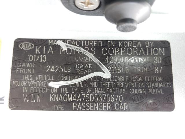 Photo 10 from auction – 2013 KIA OPTIMA LX with VIN KNAGM4A75D5375670