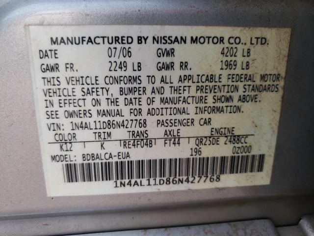 Photo 10 from auction – 2006 NISSAN ALTIMA S with VIN 1N4AL11D86N427768