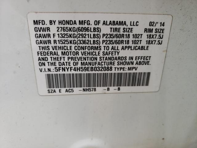 Photo 10 from auction – 2014 HONDA PILOT EXL with VIN 5FNYF4H59EB032088
