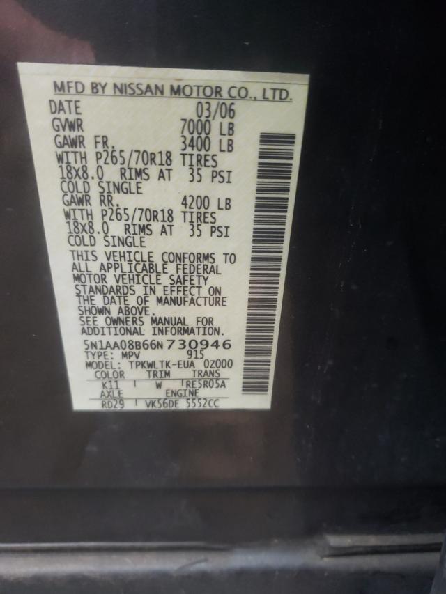 Photo 10 from auction – 2006 NISSAN ARMADA SE with VIN 5N1AA08B66N730946