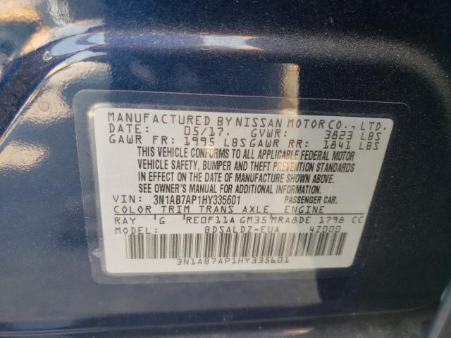 Photo 10 from auction – 2017 NISSAN SENTRA S with VIN 3N1AB7AP1HY335601
