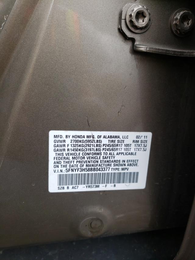Photo 10 from auction – 2011 HONDA PILOT EXL with VIN 5FNYF3H58BB043377